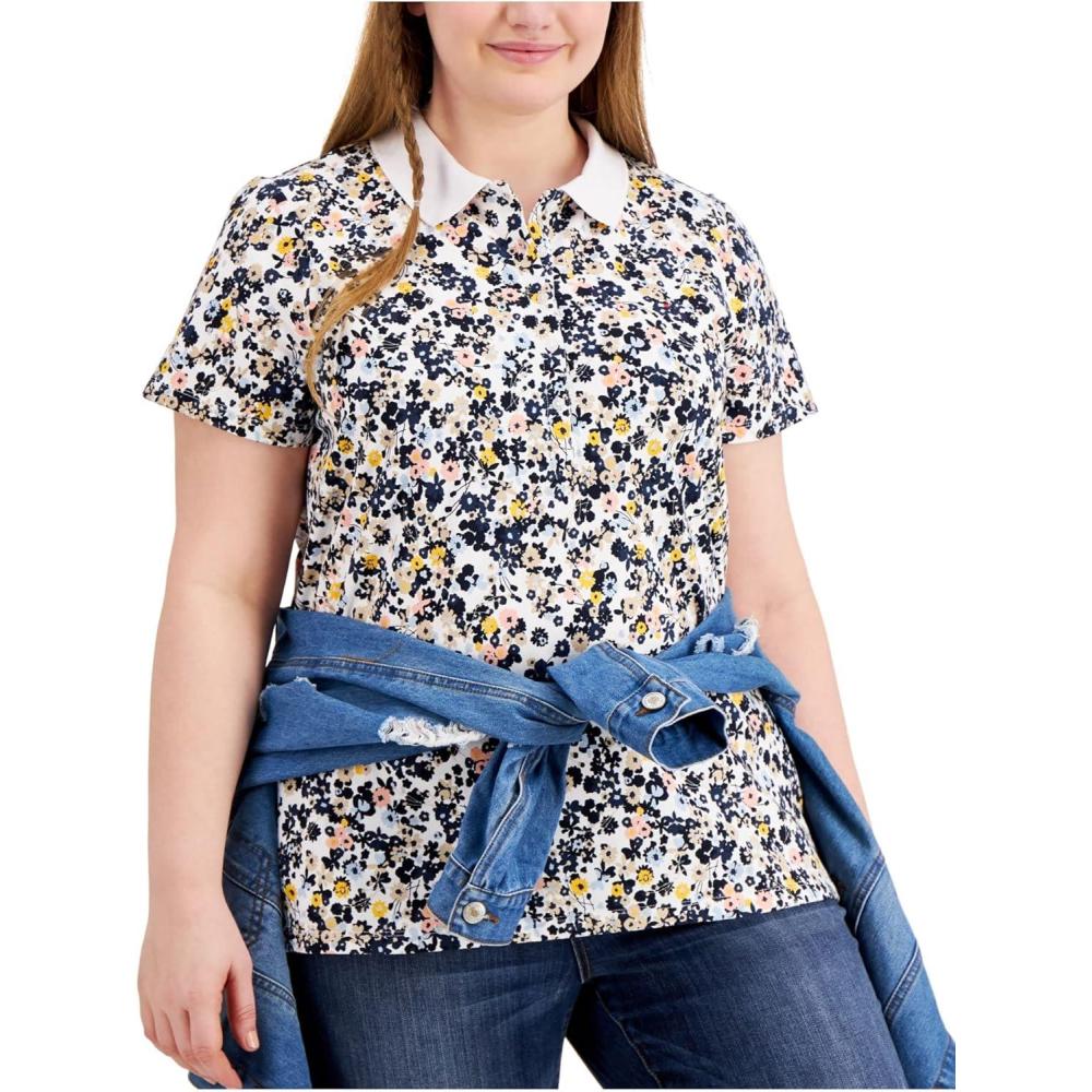 imageTommy Hilfiger Womens Classic Short Sleeve Core Pique Polo Standard and Plus SizeTompkins Park Bright White Multi