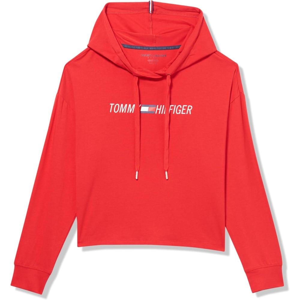 imageTommy Hilfiger Womens Lightweight Logo Hoodie SweatshirtRich Red