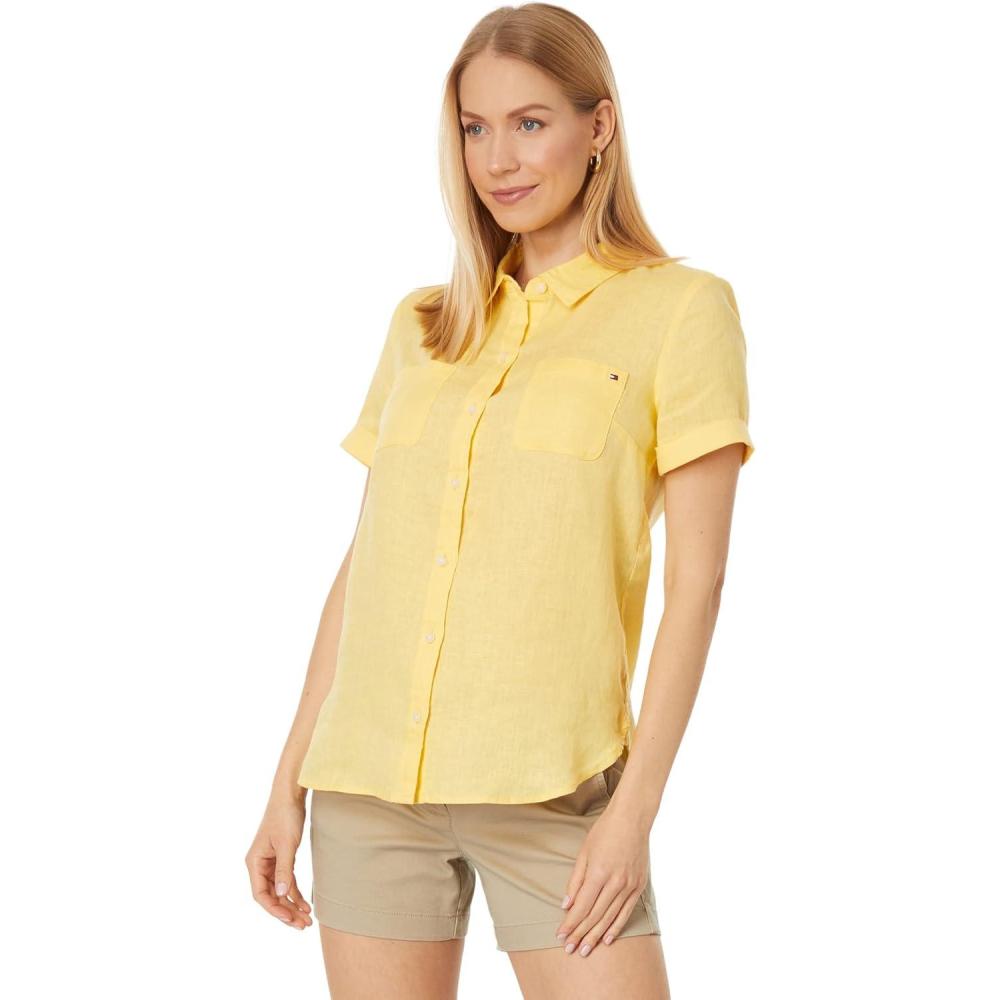 imageTommy Hilfiger Womens Linen Pocket Logo Camp ShirtSnapdragon