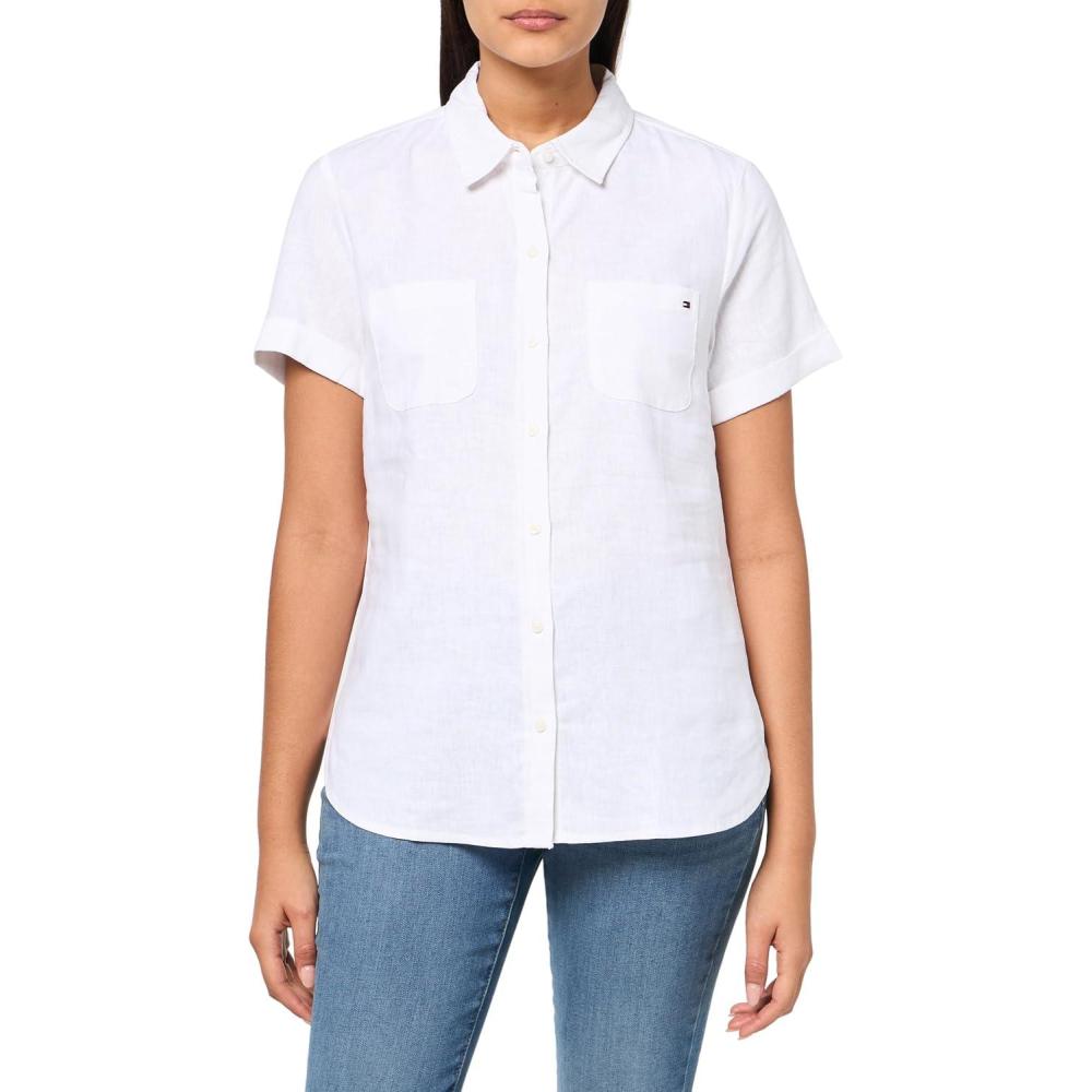 imageTommy Hilfiger Womens Linen Pocket Logo Camp ShirtWhite