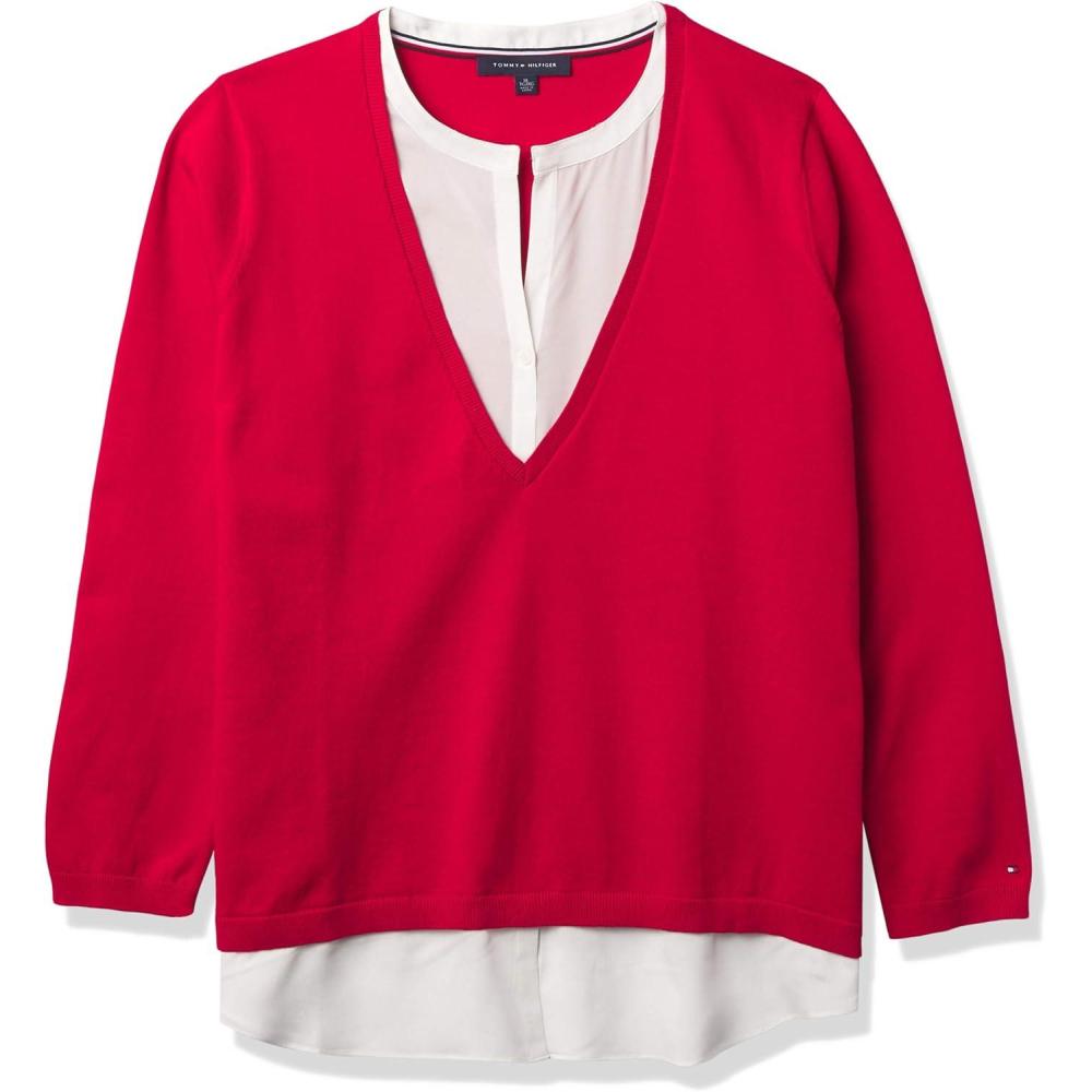 imageTommy Hilfiger Womens Long Sleeve Casual ShirtScarletIvory