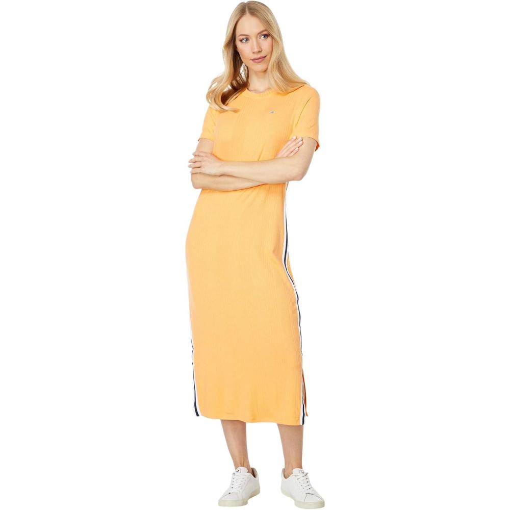 imageTommy Hilfiger Womens Midi ShortSleeved Dresses with Chic Stripe Detailing Down The SideMock Orange