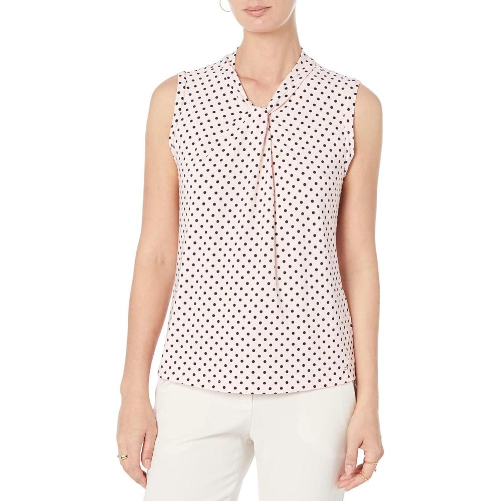 imageTommy Hilfiger Womens Sleeveless Knot Blouse Business Casual Womens Tops with Knotted NecklineBallerinaMidnight