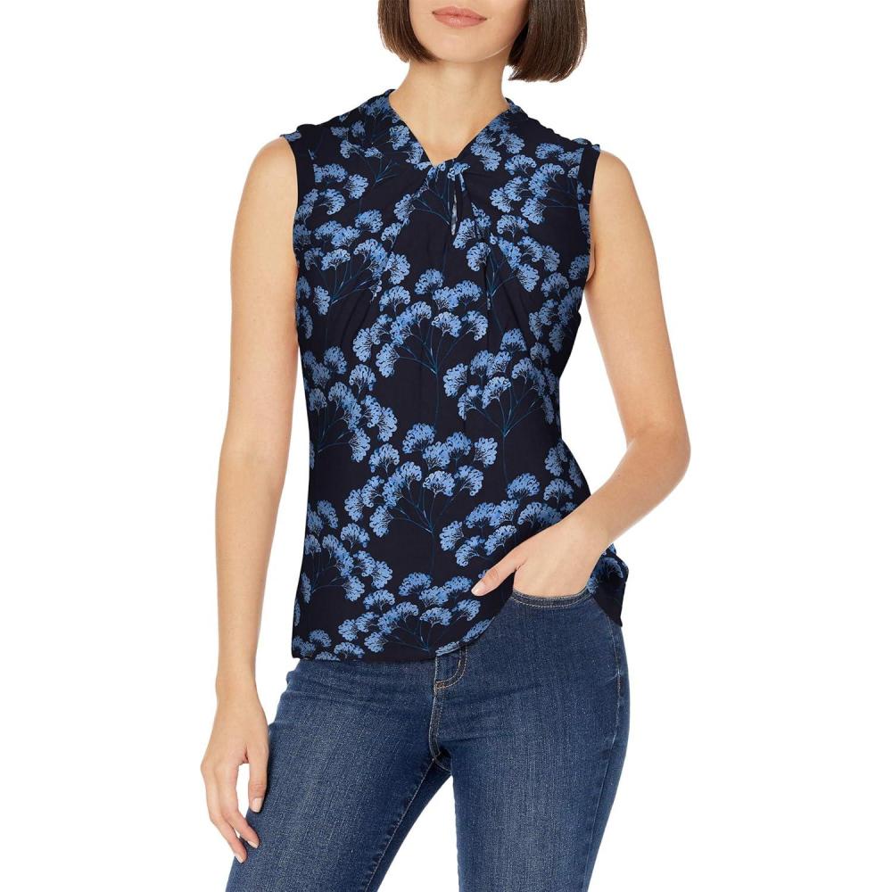 imageTommy Hilfiger Womens Sleeveless Knot Blouse Business Casual Womens Tops with Knotted NecklineDeep Midnight 01