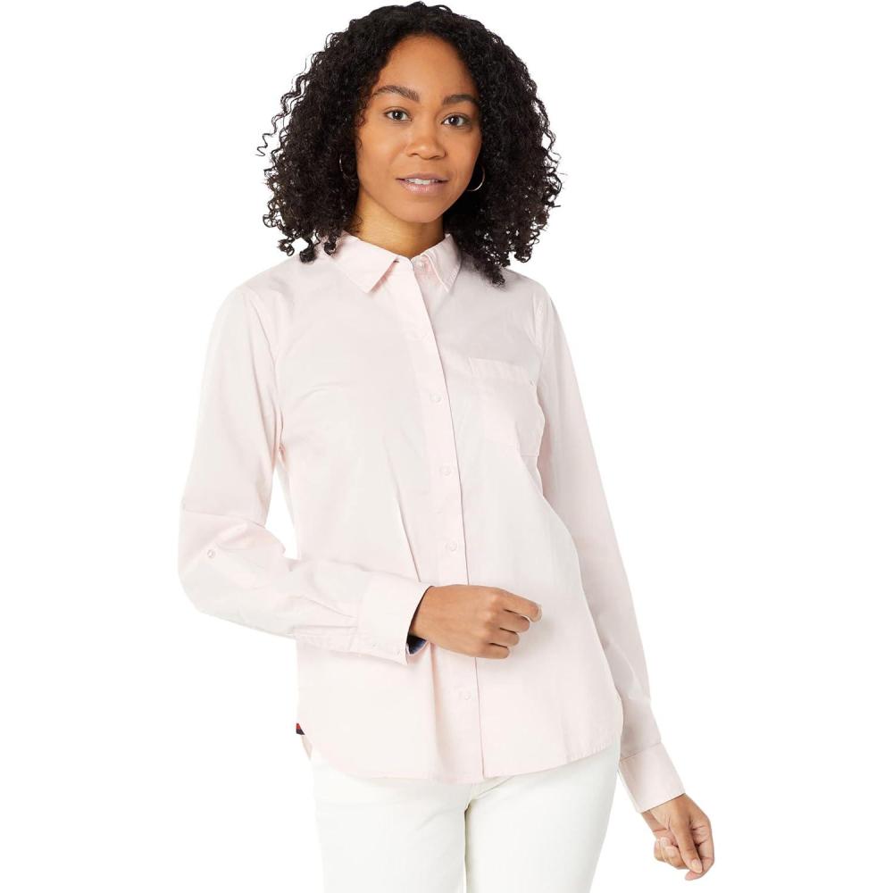imageTommy Hilfiger Womens Solid Button Collared Shirt With Adjustable SleevesBallerina Pink 01