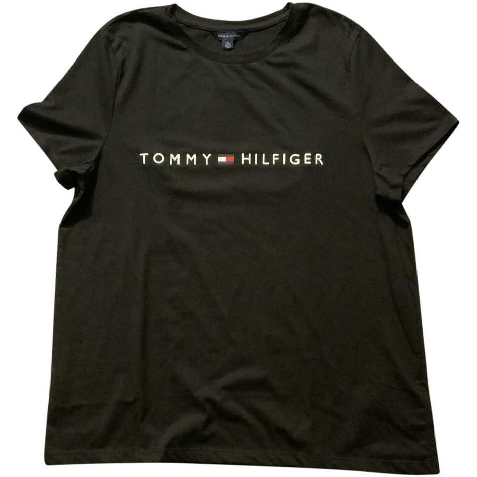 imageTommy Hilfiger Womens Striped Logo Graphic TShirtBlack