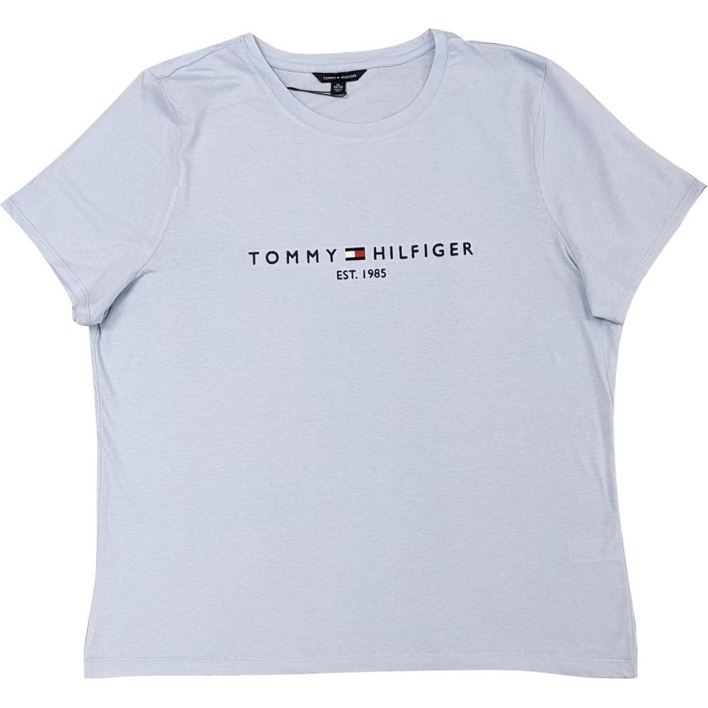 imageTommy Hilfiger Womens Striped Logo Graphic TShirtLight Blue Est 1985