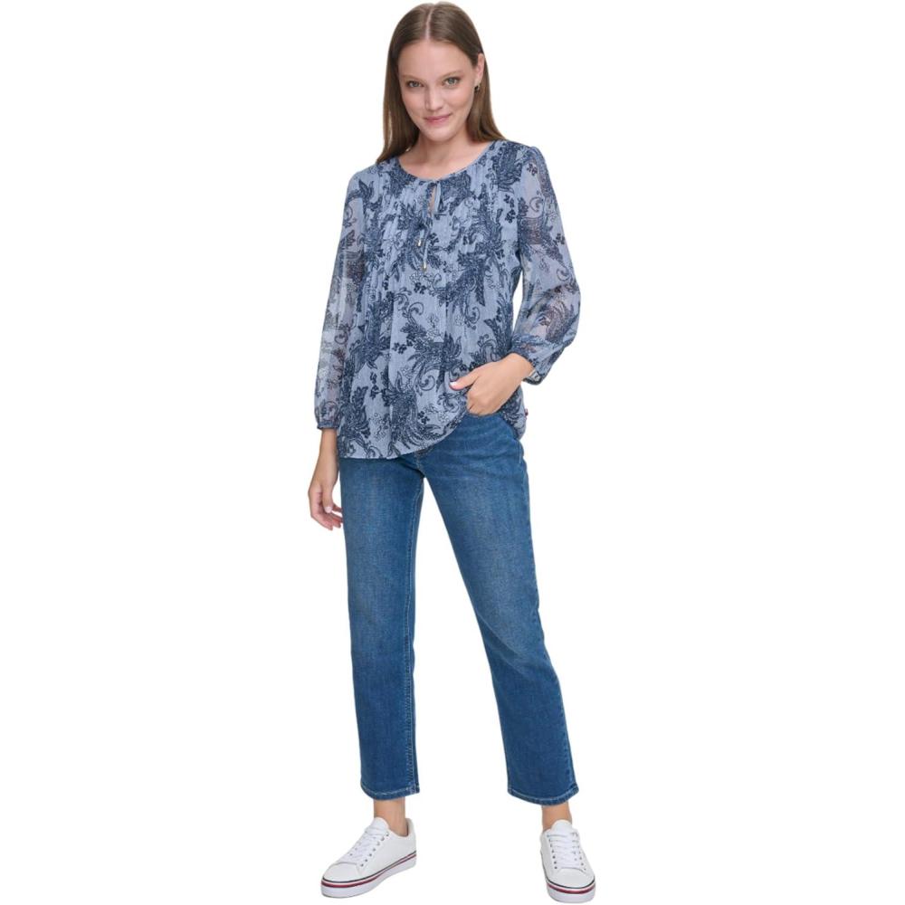 imageTommy Hilfiger Womens Tommy Hilfiger Womens Crinkle Pintuck BlouseDenim Multi