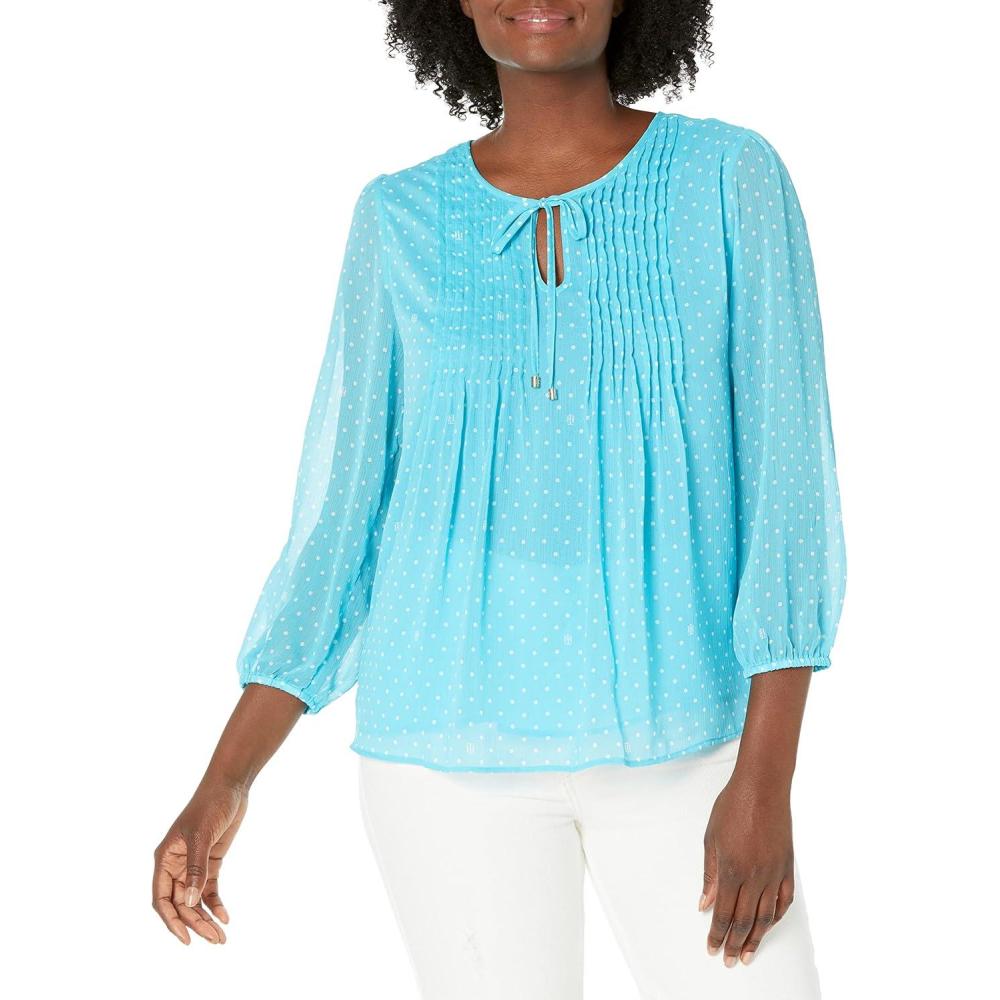 imageTommy Hilfiger Womens Tommy Hilfiger Womens Crinkle Pintuck BlouseOasisIvory