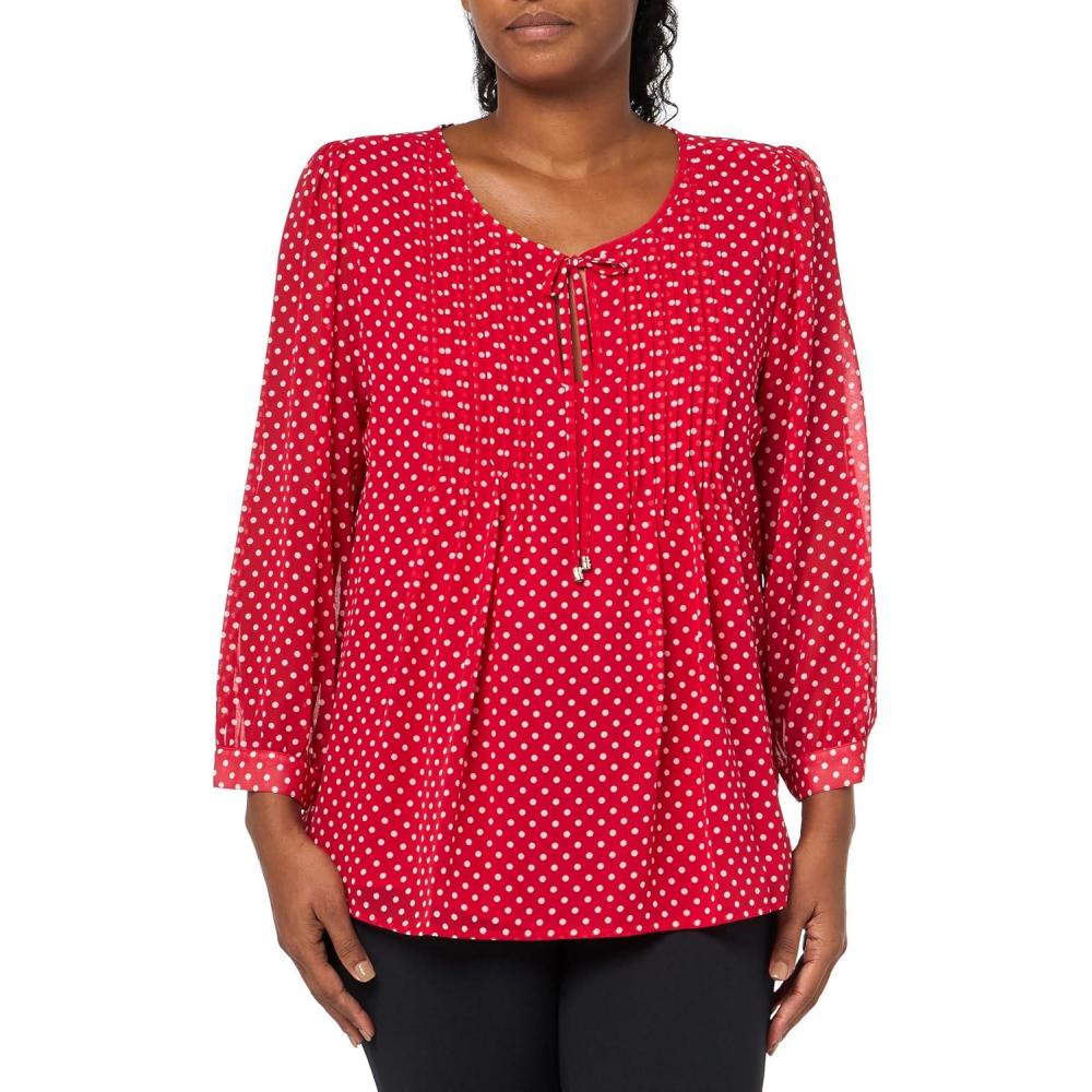imageTommy Hilfiger Womens Tommy Hilfiger Womens Crinkle Pintuck BlouseScarlet Multi