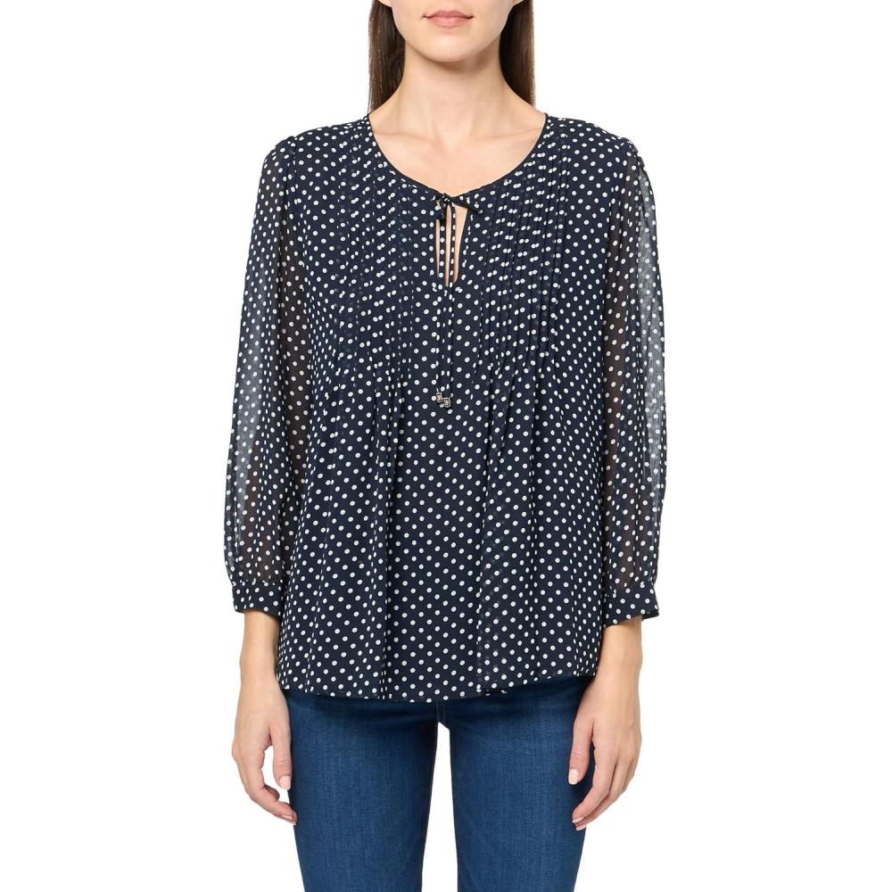 imageTommy Hilfiger Womens Tommy Hilfiger Womens Crinkle Pintuck BlouseSky Captain Dots