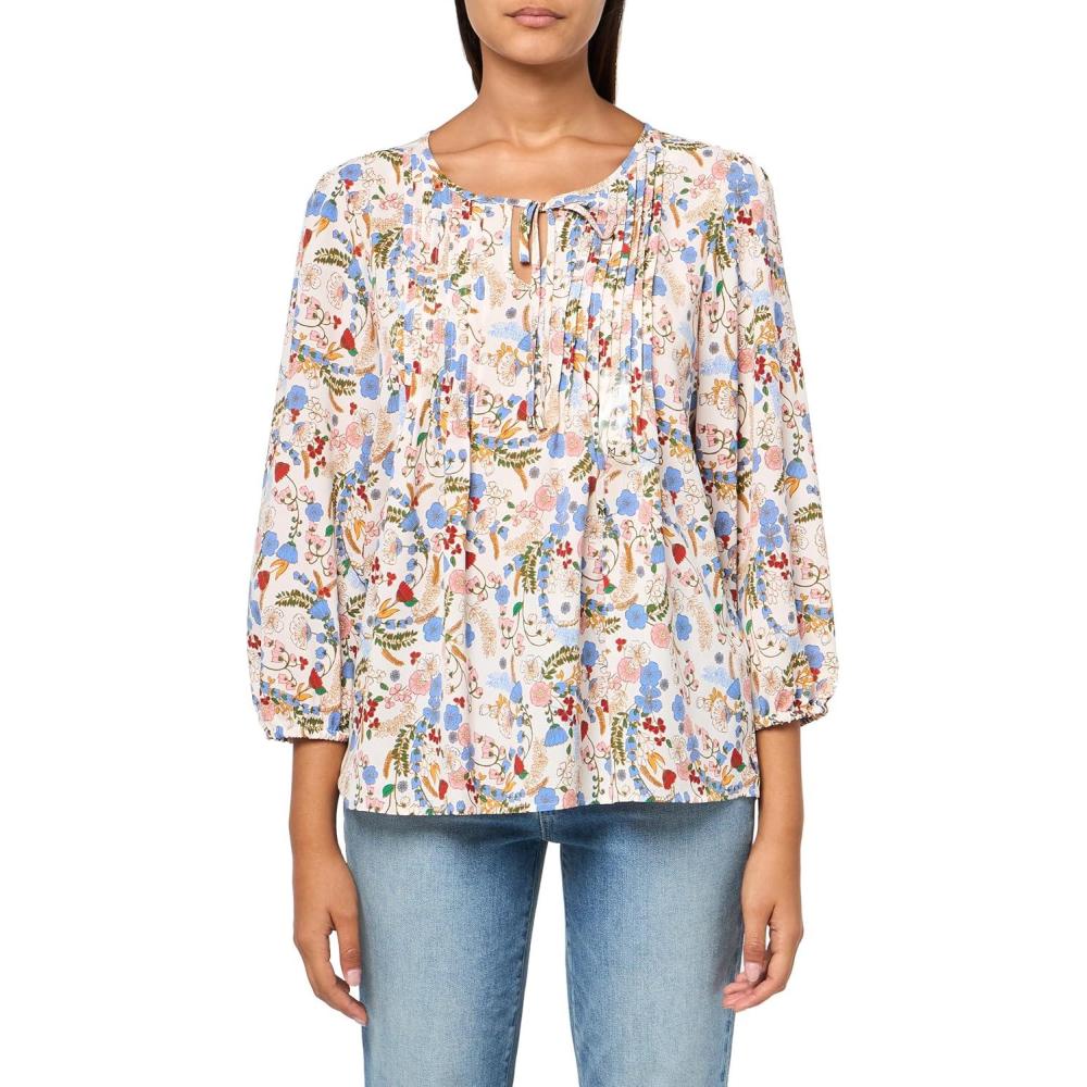 imageTommy Hilfiger Womens Tommy Hilfiger Womens Crinkle Pintuck BlouseWhitecap Multi