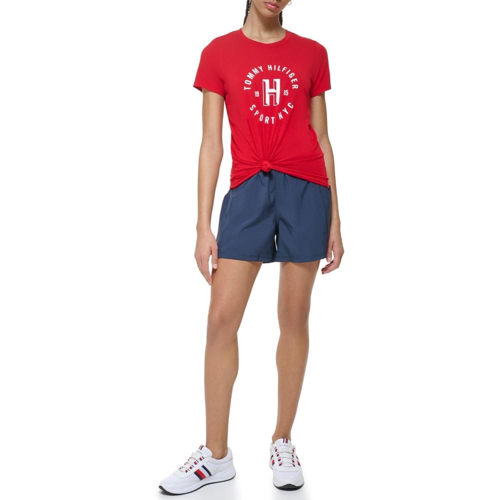 imageTommy Hilfiger Womens Varsity Logo Graphic TShirtRich Red