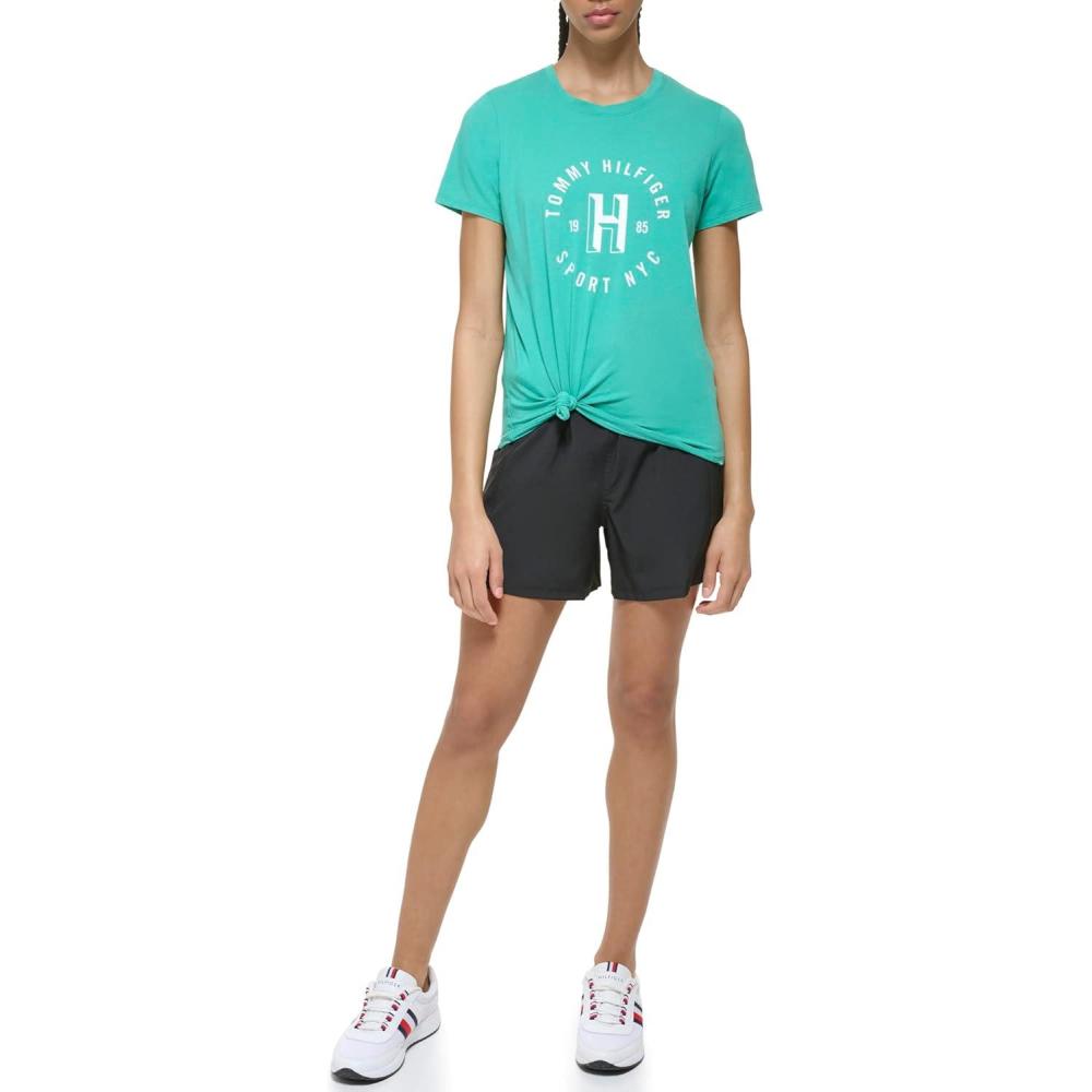 imageTommy Hilfiger Womens Varsity Logo Graphic TShirtSea Green