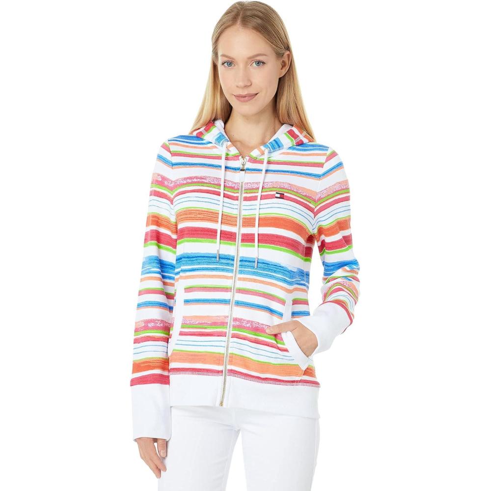imageTommy Hilfiger Womens Zipup Hoodie  Classic Sweatshirt for Women With Drawstrings and HoodBright White Combo