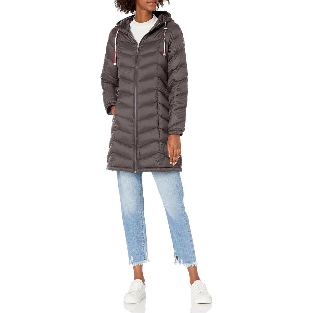imageTommy Hilfiger womens Long Down Puffer JacketChevron Packable Eiffel Tower