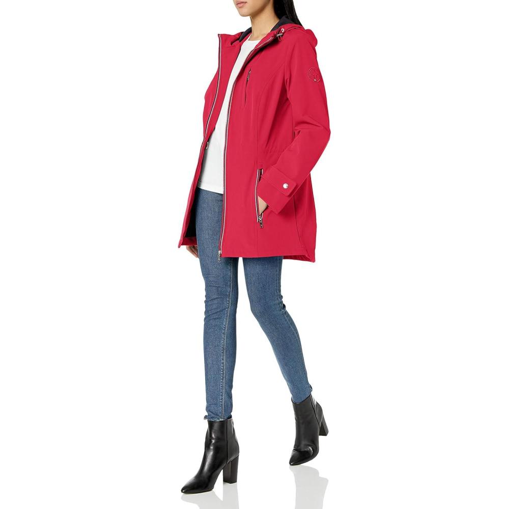 imageTommy Hilfiger womens Long Waterresistant Rain JacketClassic Zip Crimson