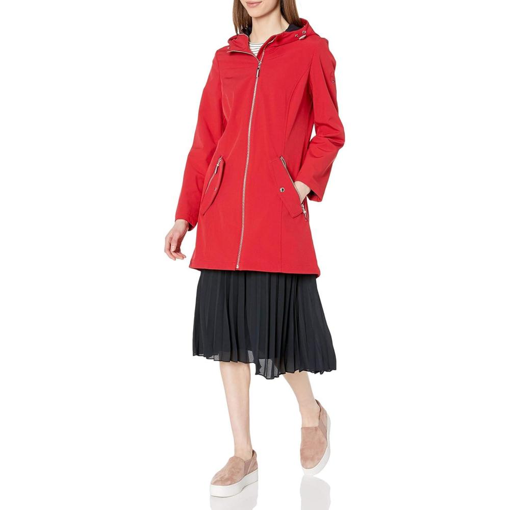 imageTommy Hilfiger womens Long Waterresistant Rain JacketTailored Crimson