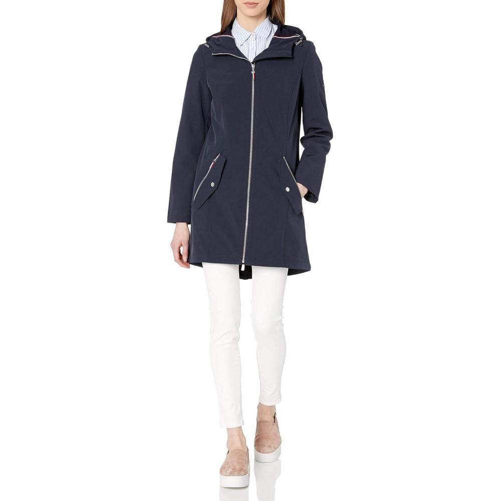 imageTommy Hilfiger womens Long Waterresistant Rain JacketTailored Navy