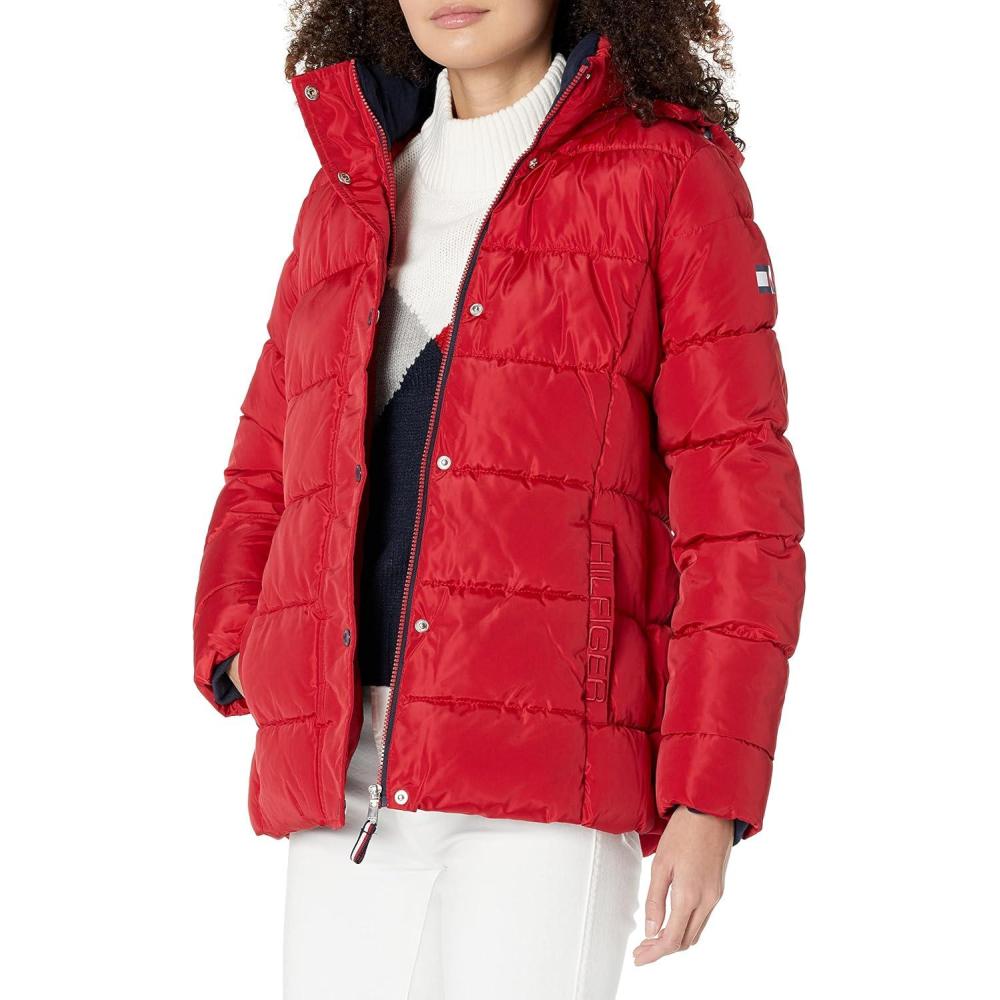 imageTommy Hilfiger womens Zip Up Short Puffer JacketCrimson