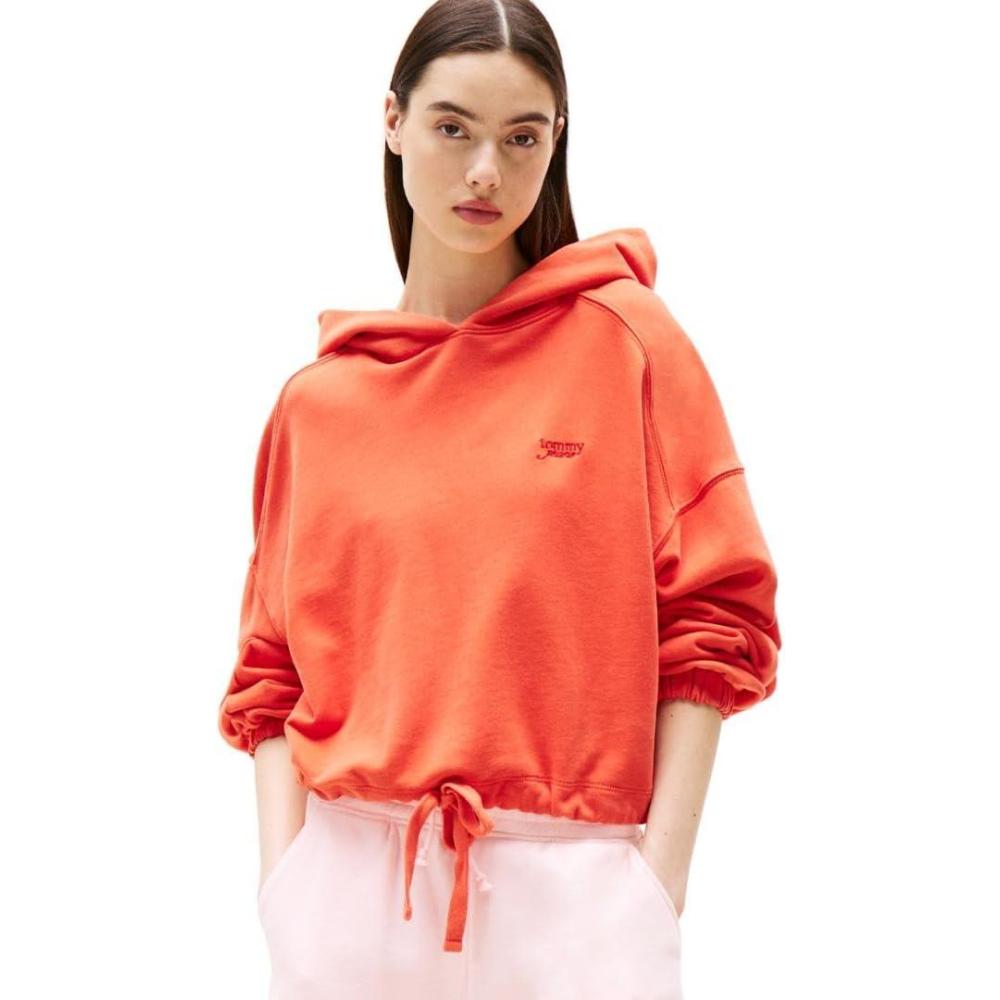 imageTommy Jeans Womens Medium Weight Cropped Hoodies With Front Tie DetailBright Vermillion