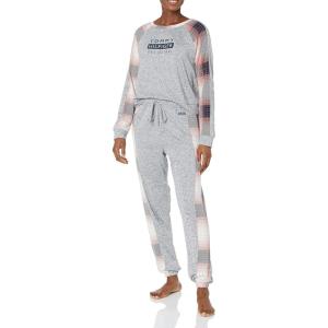 Tommy Hilfiger Hacci Long Sleeve Top and Jogger Bottom Pant Pajama Set Women’s(Tommy Shadow Plaid Red)