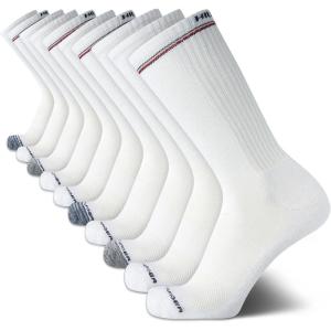 Tommy Hilfiger Men’s Athletic Cushioned Crew Socks (10 Pack)(White/Grey)