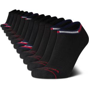 Tommy Hilfiger Men’s Athletic Socks – Cushion No Show Socks (12 Pack)(All Black)
