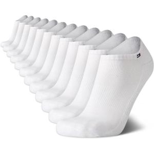 Tommy Hilfiger Men’s Athletic Socks – Cushion No Show Socks (12 Pack)(All White)