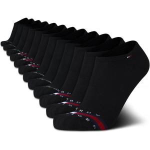 Tommy Hilfiger Men’s Athletic Socks – Cushion No Show Socks (12 Pack)(Black Multi)