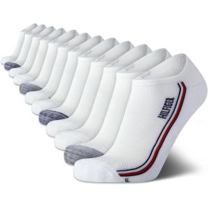 Tommy Hilfiger Men’s Athletic Socks – Cushion No Show Socks (12 Pack)(White/Grey)