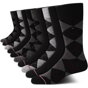 Tommy Hilfiger Men’s Casual Soft Cotton Blend Crew Socks – 10 Pack(Black Argyle)