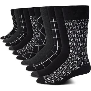 Tommy Hilfiger Men’s Casual Soft Cotton Blend Crew Socks – 10 Pack(Black Assorted)
