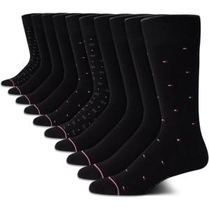 Tommy Hilfiger Men’s Casual Soft Cotton Blend Crew Socks – 10 Pack(Black Classic)
