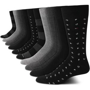 Tommy Hilfiger Men’s Casual Soft Cotton Blend Crew Socks – 10 Pack(Black Grey Assorted)