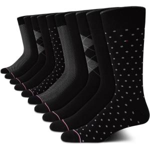 Tommy Hilfiger Men’s Casual Soft Cotton Blend Crew Socks – 10 Pack(Black Multi)