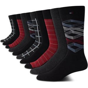 Tommy Hilfiger Men’s Casual Soft Cotton Blend Crew Socks – 10 Pack(Black Stripe)