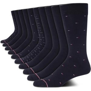 Tommy Hilfiger Men’s Casual Soft Cotton Blend Crew Socks – 10 Pack(Classic Navy)