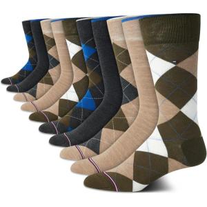 Tommy Hilfiger Men’s Casual Soft Cotton Blend Crew Socks – 10 Pack(Khaki Argyle)