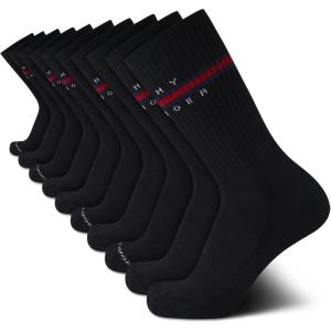 Tommy Hilfiger Mens Crew Socks – 10 Pack Moisture Wicking Cushioned Crew Running Socks for Men for Sports & Workout(All Black)