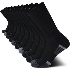 Tommy Hilfiger Mens Crew Socks – 10 Pack Moisture Wicking Cushioned Crew Running Socks for Men for Sports & Workout(Black Multi)