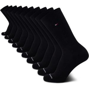 Tommy Hilfiger Mens Crew Socks – 10 Pack Moisture Wicking Cushioned Crew Running Socks for Men for Sports & Workout(Pure Black)