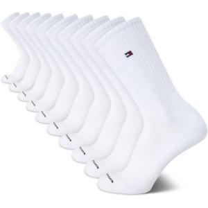 Tommy Hilfiger Mens Crew Socks – 10 Pack Moisture Wicking Cushioned Crew Running Socks for Men for Sports & Workout(Pure White)