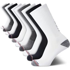 Tommy Hilfiger Mens Crew Socks – 10 Pack Moisture Wicking Cushioned Crew Running Socks for Men for Sports & Workout(White/Grey Assorted)