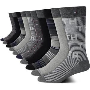 Tommy Hilfiger Mens Dress Socks – 10 Pack Lightweight Everyday Crew Work Socks for Men for Casual & Formal Wear(Grey Assorted)