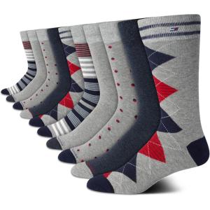 Tommy Hilfiger Mens Dress Socks – 10 Pack Lightweight Everyday Crew Work Socks for Men for Casual & Formal Wear(Grey/Navy Argyle)