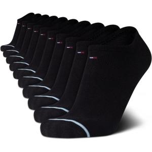Tommy Hilfiger Mens No Show Socks – 10 Pack Cotton Blend Performance Stretch Athletic Invisible Liner Low Cut Socks for Men(Black (10pk))