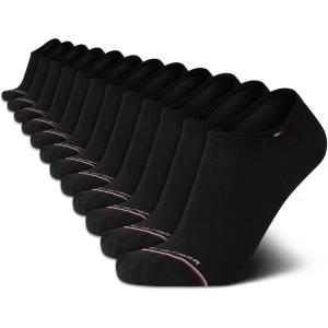 Tommy Hilfiger Mens No Show Socks – 10 Pack Cotton Blend Performance Stretch Athletic Invisible Liner Low Cut Socks for Men(Black Stripe (12pk))