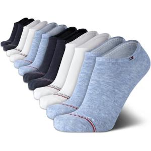Tommy Hilfiger Mens No Show Socks – 10 Pack Cotton Blend Performance Stretch Athletic Invisible Liner Low Cut Socks for Men(Blue (12pk))