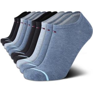 Tommy Hilfiger Mens No Show Socks – 10 Pack Cotton Blend Performance Stretch Athletic Invisible Liner Low Cut Socks for Men(Blue Assorted (10pk))